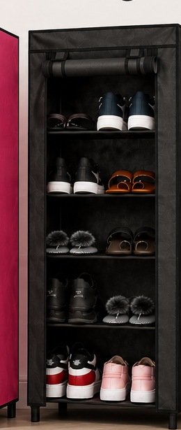 Black covered shoe rack