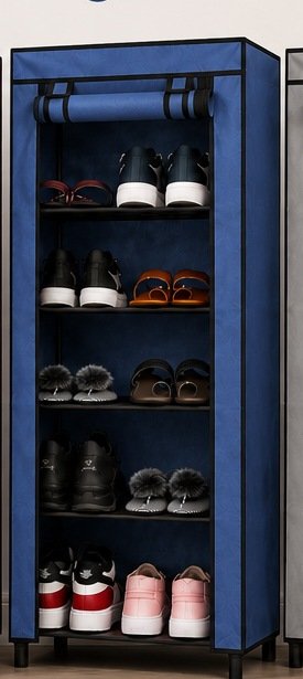 Blue covered shoe rack