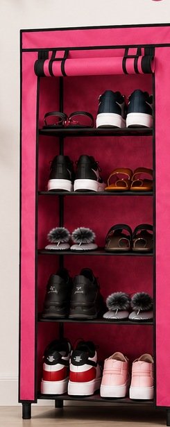 Pink covered shoe rack
