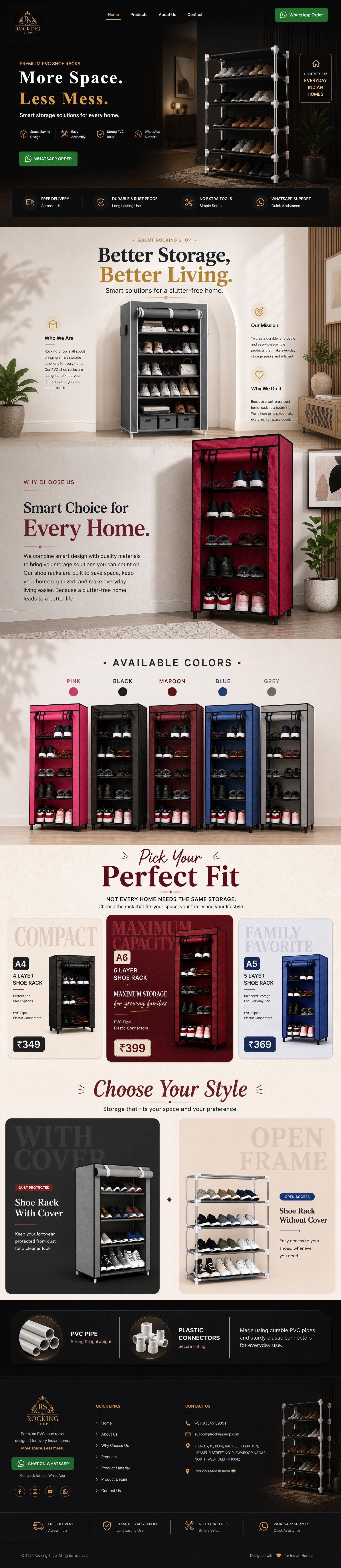 Rocking Shop premium PVC shoe racks complete desktop website design