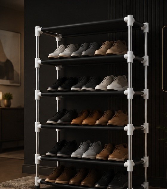 Open PVC shoe rack with shoes