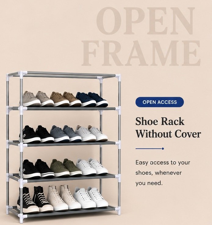 Open frame shoe rack without cover